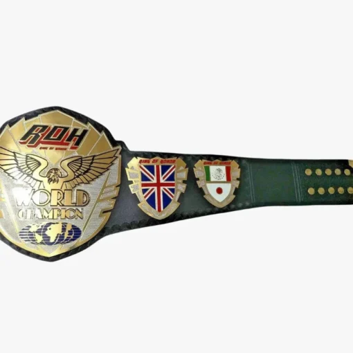 The New Ring of Honor (ROH) Wrestling Championship Leather Belt is a masterfully crafted and highly esteemed accolade in the realm of professional wrestling. This belt symbolizes the pinnacle of achievement within ROH, a promotion celebrated for its commitment to pure wrestling and high-caliber competition. The New ROH Wrestling Championship Leather Belt is not only a testament to the skill and dedication of its holders but also a work of art, meticulously designed to honor the rich heritage and prestige of the championship. The central plate of the New ROH Wrestling Championship Leather Belt is a marvel of design and craftsmanship. At its heart, the ROH logo is prominently featured, representing the promotion's storied legacy and dedication to the art of wrestling. The logo is surrounded by intricate engravings that depict wrestlers in dynamic action poses, classic wrestling holds, and symbolic motifs that reflect the essence of professional wrestling. These details are etched with precision, creating a visually stunning and intricate representation of the championship's significance. The background of the central plate is adorned with a textured pattern that adds depth and dimension to the design, enhancing the overall visual impact of the belt. This attention to detail ensures that the belt is not only a symbol of excellence but also a striking and memorable piece of craftsmanship. Flanking the central plate are the side plates, which are equally impressive in their design. Each side plate features additional engravings that celebrate the legacy and achievements of past champions. These side plates often include the ROH logo and other symbols that honor the history and prestige of the title. The side plates are designed to be interchangeable, allowing for customization to recognize specific champions or commemorate special events. This feature adds a personal touch to the belt, making it unique to its holders and further enhancing its value as a cherished symbol of achievement. The strap of the New ROH Wrestling Championship Leather Belt is crafted from high-quality leather, ensuring both durability and a luxurious feel. The leather is dyed in a rich, deep black, exuding a sense of sophistication and authority. The edges of the strap are adorned with intricate stitching, reinforcing the belt's durability while adding an element of elegance. The buckle system is designed for both security and ease of use, ensuring that the belt remains firmly fastened during intense matches and high-stakes competitions. One of the most striking features of the New ROH Wrestling Championship Leather Belt is its weight. The heft of the belt serves as a tangible reminder of the honor and responsibility that come with being a champion. Holding the belt is a physical experience that symbolizes the countless hours of training, the hard-fought battles, and the unwavering dedication required to reach the summit of the wrestling world. Beyond its physical attributes, the New ROH Wrestling Championship Leather Belt carries deep symbolism. It represents the pinnacle of achievement for wrestlers within the ROH promotion, recognizing their skill, dedication, and excellence. Each time the belt changes hands, it signifies the passing of a torch, acknowledging a new champion who has risen to the challenge and proven themselves worthy of the title. The belt is not merely a piece of hardware; it is a living legacy, a testament to the champions who have come before and the champions who will follow. The New ROH Wrestling Championship Leather Belt also reflects the evolution of professional wrestling. It symbolizes the integration of fresh, innovative talent into ROH's storied tradition, celebrating the unique style and energy that the promotion brings to the sport. The belt serves as a bridge between the past and the future, honoring the heritage of wrestling while paving the way for new generations of champions. In the world of professional wrestling, championship belts are more than just trophies; they are symbols of greatness. The New ROH Wrestling Championship Leather Belt embodies this principle, capturing the essence of competition, honor, and excellence. Its design, rooted in tradition yet timeless in its appeal, ensures that it will remain a coveted prize for generations of wrestlers to come. Whether displayed proudly in a trophy case or worn around the waist of a reigning champion, the New ROH Wrestling Championship Leather Belt stands as a testament to the enduring legacy of the sport and the athletes who dedicate their lives to it.